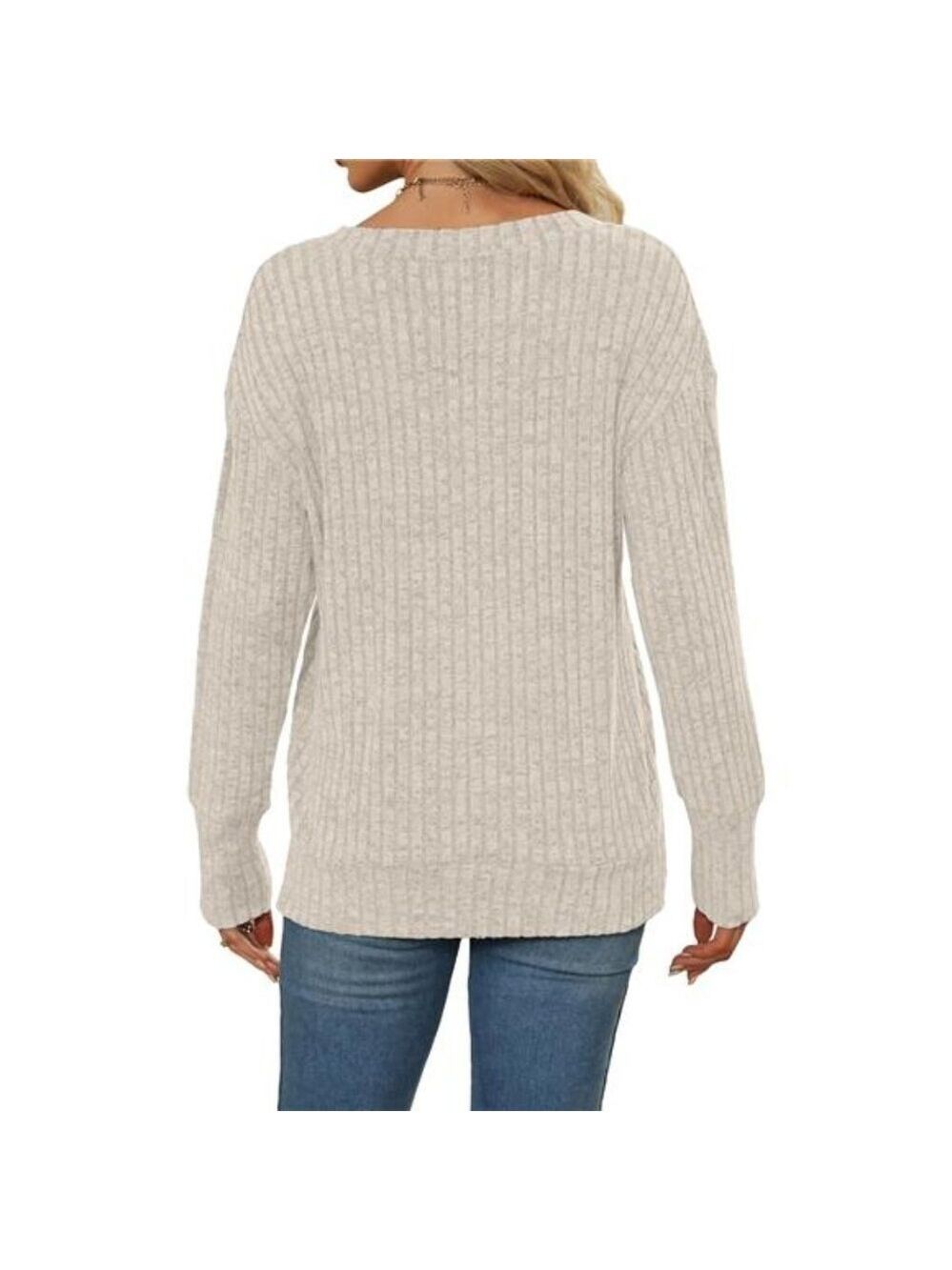 Womens V Neck Sweatshirt Long Sleeve Casual Loose Tunic Top Fall Winter Shirt - Picture 4 of 5